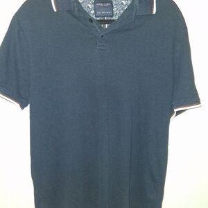 Denim & Flower Textured Polo Shirt Size Medium